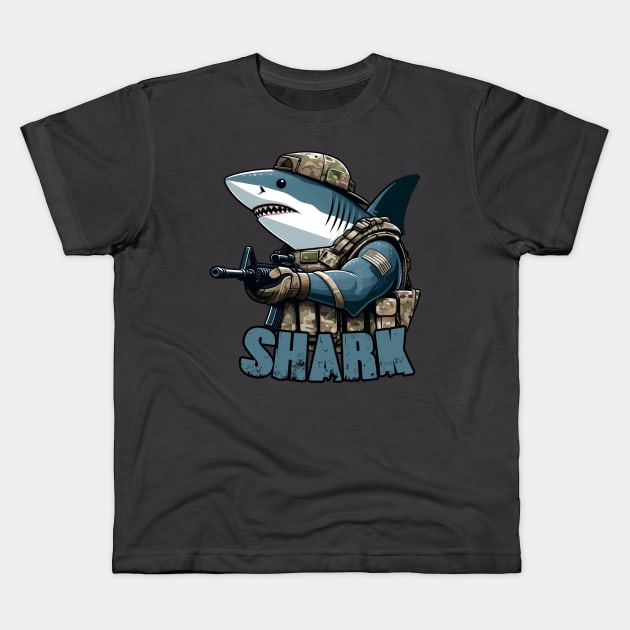 Tactical Shark Kids T-Shirt by Rawlifegraphic